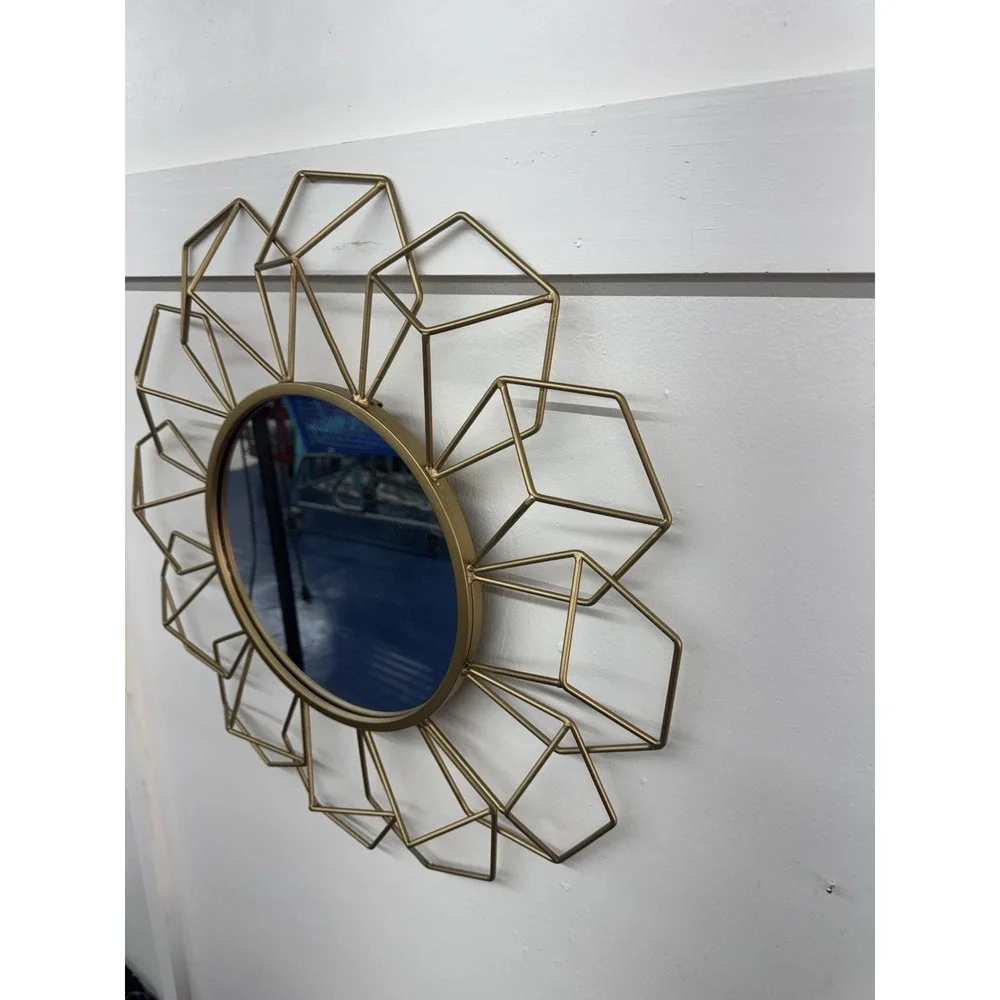 Gold Metal Geometrical Shaped Mirror‎ 22x23x2
